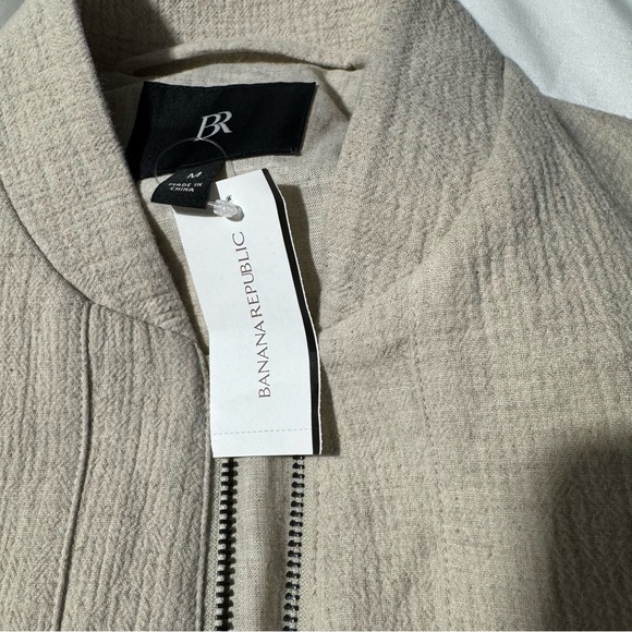 NWT Banana Republic Linen Bomber New Off White Zip Size Medium - Picture 6 of 15